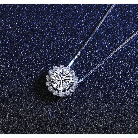 Certified 1ct. t.w. Diamond Moissanite Halo Necklace NEW M - Picture 4 of 10